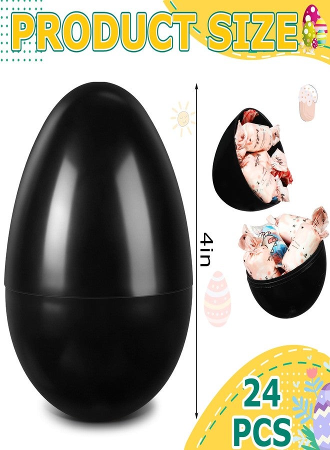 Leitee Black 24 Pcs Plastic Easter Eggs 4 Inch Large Blank Paintable Eggs Detachable DIY Decoration for Easter Basket Stuffers Fillable Hunting Treats Party Favor Gift - Image 2